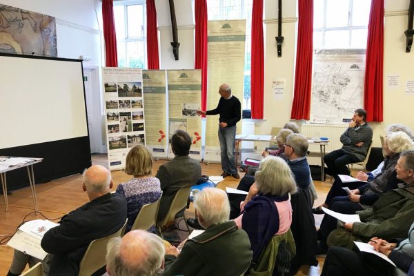 The unveiling of the second banner publiising the Barbara Hall digital archive of te Hyyde Abbey 1995-99 digs and the Hyde Abbey Gradens